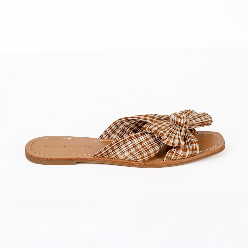 NIB Loeffler Randall Rima Women's Bow Slide Sandals Brown Gingham - Size US 9.5 - Picture 5 of 13